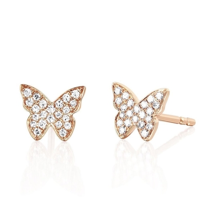 Hoa tai đính bướm mạ vàng 18K thủ công với viền đá trắng và đá ZIRCON