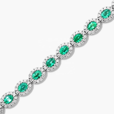 5.7mm Chiếc vòng tay quần vợt Zircon Oval Emerald White 14K Gold Bracelet Phụ nữ