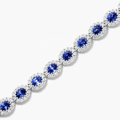 5.7mm Chiếc vòng tay quần vợt Zircon Oval Emerald White 14K Gold Bracelet Phụ nữ