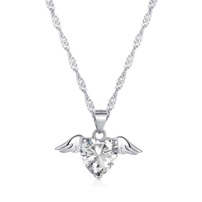 S925 Sterling Silver Love Wings Necklace Women Heart Zircon Collarbone Chain trang sức