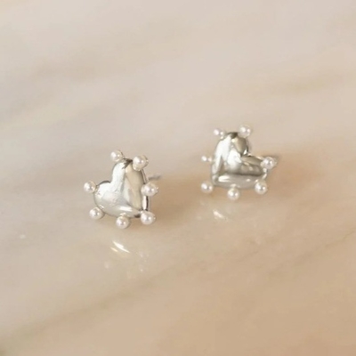 Trái tim hình ngọc trai Stud tai nghe thủ công trong 925 Sterling bạc 14K vàng cho cô gái thời trang trang sức trang sức