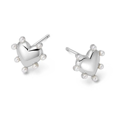 Trái tim hình ngọc trai Stud tai nghe thủ công trong 925 Sterling bạc 14K vàng cho cô gái thời trang trang sức trang sức
