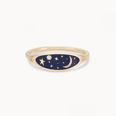 Bàn tay 18K vàng bọc nửa đêm xanh men 925 Sterling bạc tròn huy hoàng CZ đắp nhẫn cho các cô gái
