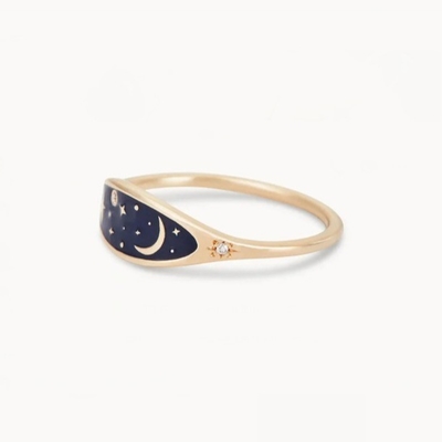 Bàn tay 18K vàng bọc nửa đêm xanh men 925 Sterling bạc tròn huy hoàng CZ đắp nhẫn cho các cô gái