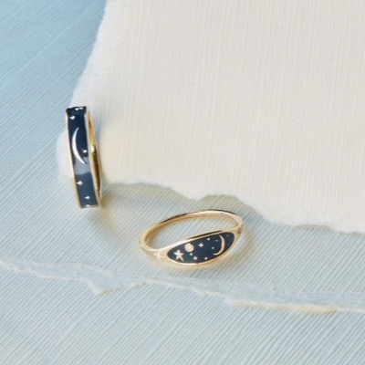 Bàn tay 18K vàng bọc nửa đêm xanh men 925 Sterling bạc tròn huy hoàng CZ đắp nhẫn cho các cô gái