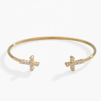 925 14K Gold Cross Bangle Bracelet With Pave Crystal Zircon Cho Phụ nữ