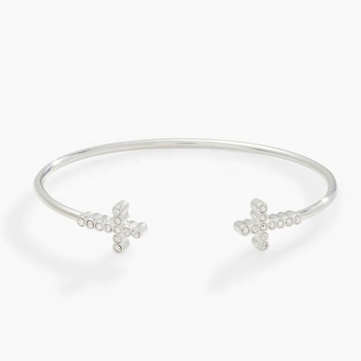 925 14K Gold Cross Bangle Bracelet With Pave Crystal Zircon Cho Phụ nữ
