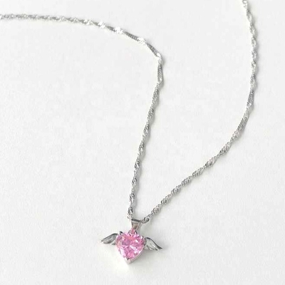 S925 Sterling Silver Love Wings Necklace Women Heart Zircon Collarbone Chain trang sức