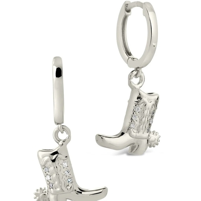 Giày cao bồi Micro tinh tế đồng rơi bông tai trắng CZ đá đồng Dangle bông tai
