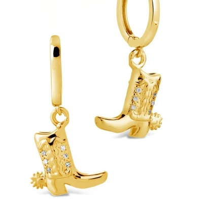 Giày cao bồi Micro tinh tế đồng rơi bông tai trắng CZ đá đồng Dangle bông tai