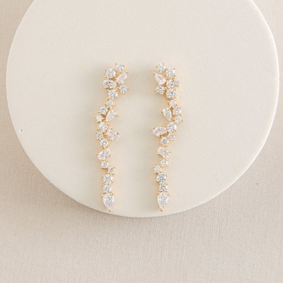 Cluster Drop Bridal Statement Bàn tai màu trắng cubic Zircon đồng Bàn tai tùy chỉnh