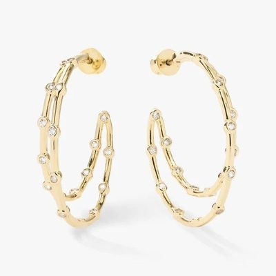 Vòng tai vòng tròn Zirconia hình khối trắng Bezel Set Twin Hoop Vòng tai vòng tròn 18K vàng