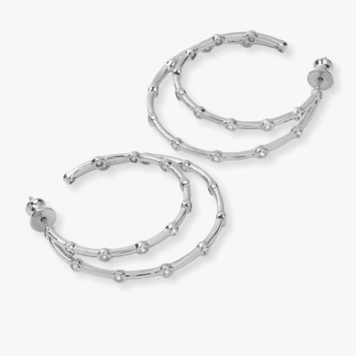 Vòng tai vòng tròn Zirconia hình khối trắng Bezel Set Twin Hoop Vòng tai vòng tròn 18K vàng
