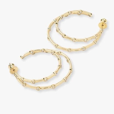 Vòng tai vòng tròn Zirconia hình khối trắng Bezel Set Twin Hoop Vòng tai vòng tròn 18K vàng