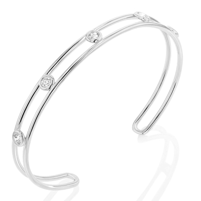 Platinum Diamond Cubic Zirconia Cuff Bracelet Chiều rộng 6mm CZ Cuff Bracelet