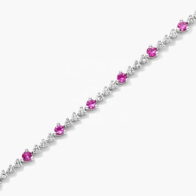 3MM White Zircon Ruby quần áo quần vợt vòng cắt Sterling bạc quần áo quần vợt
