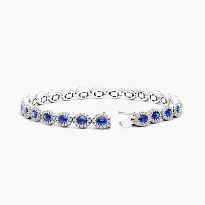 5.7mm Chiếc vòng tay quần vợt Zircon Oval Emerald White 14K Gold Bracelet Phụ nữ