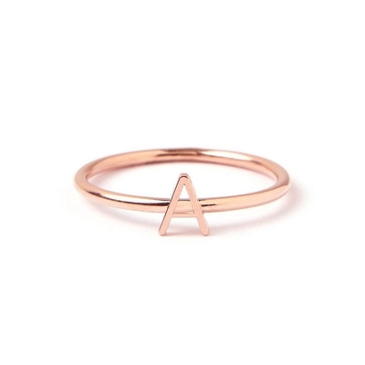 Bức thư nhỏ bằng vàng 14K được cá nhân hóa và xếp chồng lên nhau nhẫn bạc 925 Sterling dành cho phụ nữ