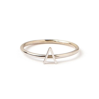 Bức thư nhỏ bằng vàng 14K được cá nhân hóa và xếp chồng lên nhau nhẫn bạc 925 Sterling dành cho phụ nữ