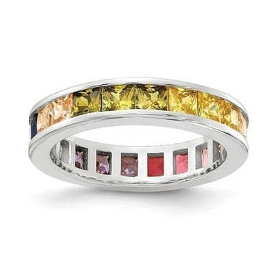 Vòng đính hôn màu sắc hình khối Zircon Eternity cho phụ nữ 925 bạc thân thiện với môi trường