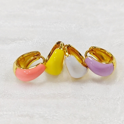 Trang sức cao cấp tùy chỉnh cho phụ nữ S925 Bạc 18K Vàng Mái vòm đậm Men nhiều màu Bông tai nhỏ Huggie