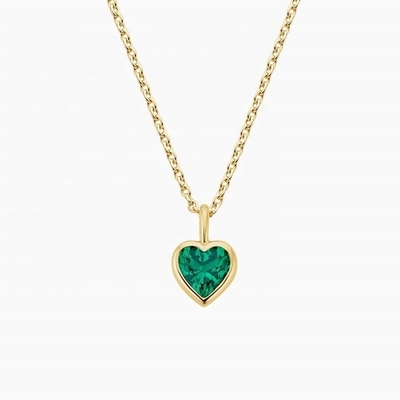 cổ điển 925 Sterling bạc hình trái tim Emerald Bezel cổ dây chuyền