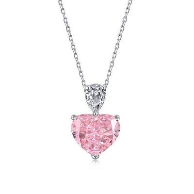 S925 Đeo cổ bạc Sterling cho phụ nữ Trái tim màu hồng Bạch giọt Pear CZ Đeo dây chuyền xương sống