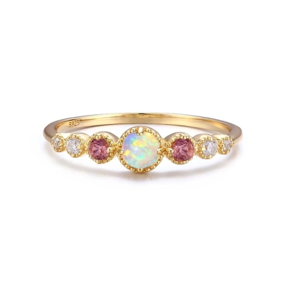 Opal và Ruby CZ 925 Sterling Silver Đặt chồng Nhẫn Phụ nữ Đồ trang sức