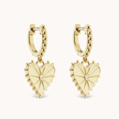 14K vàng mạ Dangle Drop Heart Huggies Băng tai cho phụ nữ là 925 Sterling bạc
