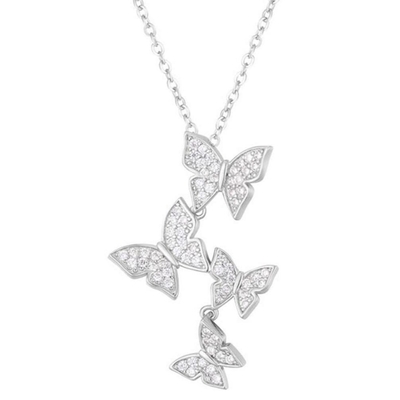 925 Sterling Silver White Gold Plated Micron Pave 4 Butterflies Charm Pendant Đối với phụ nữ