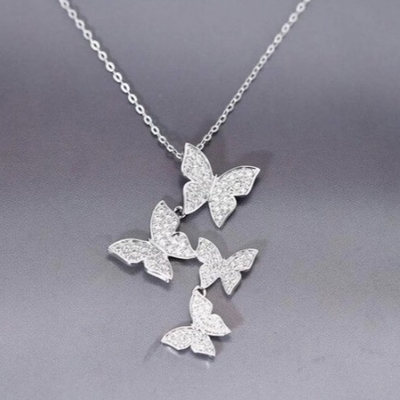 925 Sterling Silver White Gold Plated Micron Pave 4 Butterflies Charm Pendant Đối với phụ nữ