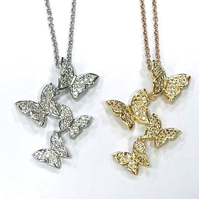 925 Sterling Silver White Gold Plated Micron Pave 4 Butterflies Charm Pendant Đối với phụ nữ