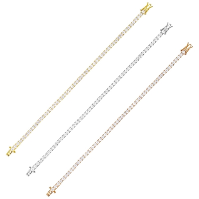Sản phẩm nóng 925 Sterling Silver Plating Gold 3mm Cubic Zirconia Băng tay tennis cho phụ nữ