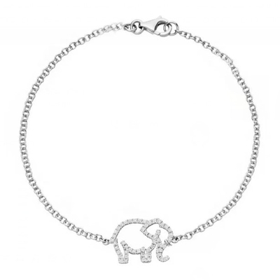 925 Sterling Silver Elephant Bracelet với công nghệ Micro Insert và White Diamond CZ