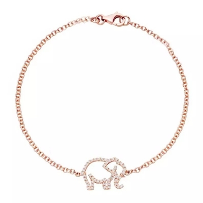 925 Sterling Silver Elephant Bracelet với công nghệ Micro Insert và White Diamond CZ