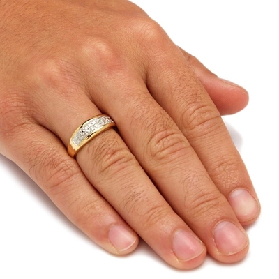 Bạc / đồng đàn ông Prong Set Nhẫn cưới kim cương trong 18k vàng bọc với kim cương Pave