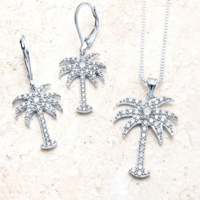 925 Sterling bạc nữ thắt tai rơi với thiết kế cây cọ và Zircon trắng CZ kim cương