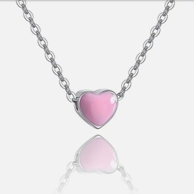 Rhodium bọc trái tim nhỏ màu hồng Ngày Valentine nữ 925 Sterling bạc dây chuyền