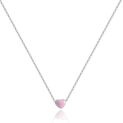 Rhodium bọc trái tim nhỏ màu hồng Ngày Valentine nữ 925 Sterling bạc dây chuyền