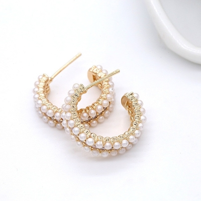 Phụ nữ phụ kiện 925 Sterling bạc Hoop bông tai với mẹ của Pearl Clear CZ
