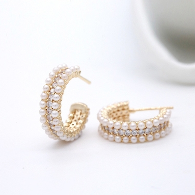 Phụ nữ phụ kiện 925 Sterling bạc Hoop bông tai với mẹ của Pearl Clear CZ