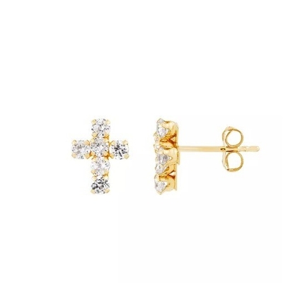 925 Sterling Silver White Cubic Zirconia Cross Button Stud Bàn tai bằng vàng 18K