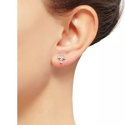 925 Sterling Silver White Cubic Zirconia Cross Button Stud Bàn tai bằng vàng 18K