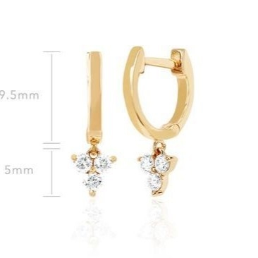 14K Gold Blossom Mini Huggie Diamond Trio Drop Bàn tai bạc đồ trang sức vật liệu chính