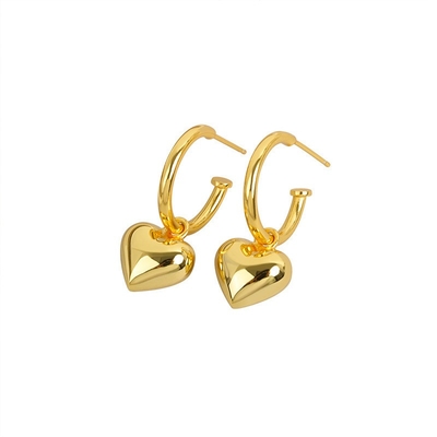 925 Sterling Silver Heart Shape Women Girl Hoop Earrings Brazilian Gold Plated Jewelry Các loại đồ trang sức