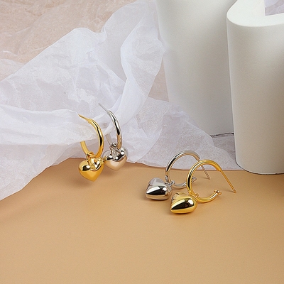 925 Sterling Silver Heart Shape Women Girl Hoop Earrings Brazilian Gold Plated Jewelry Các loại đồ trang sức