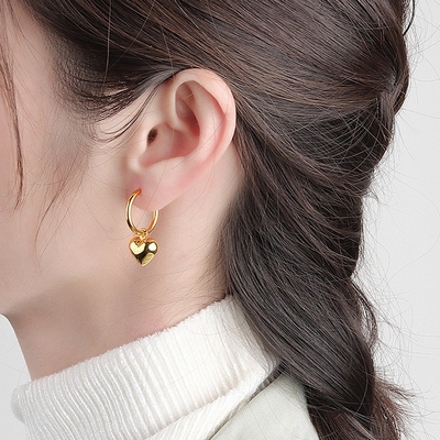 925 Sterling Silver Heart Shape Women Girl Hoop Earrings Brazilian Gold Plated Jewelry Các loại đồ trang sức