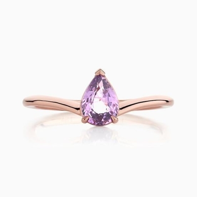 Vàng hồng 925 Sterling Silver Pear Cut Purple Sapphire Curved Stackable Ring