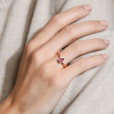 Vàng hồng 925 Sterling Silver Pear Cut Purple Sapphire Curved Stackable Ring