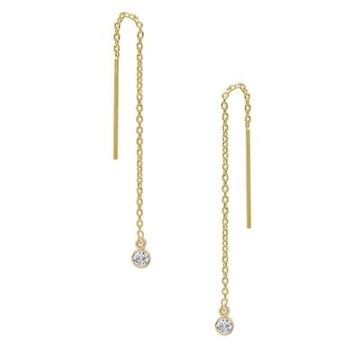 925 Sterling bạc đơn giản 18K vàng bọc phụ nữ Bezel Drop Chain Threader tai